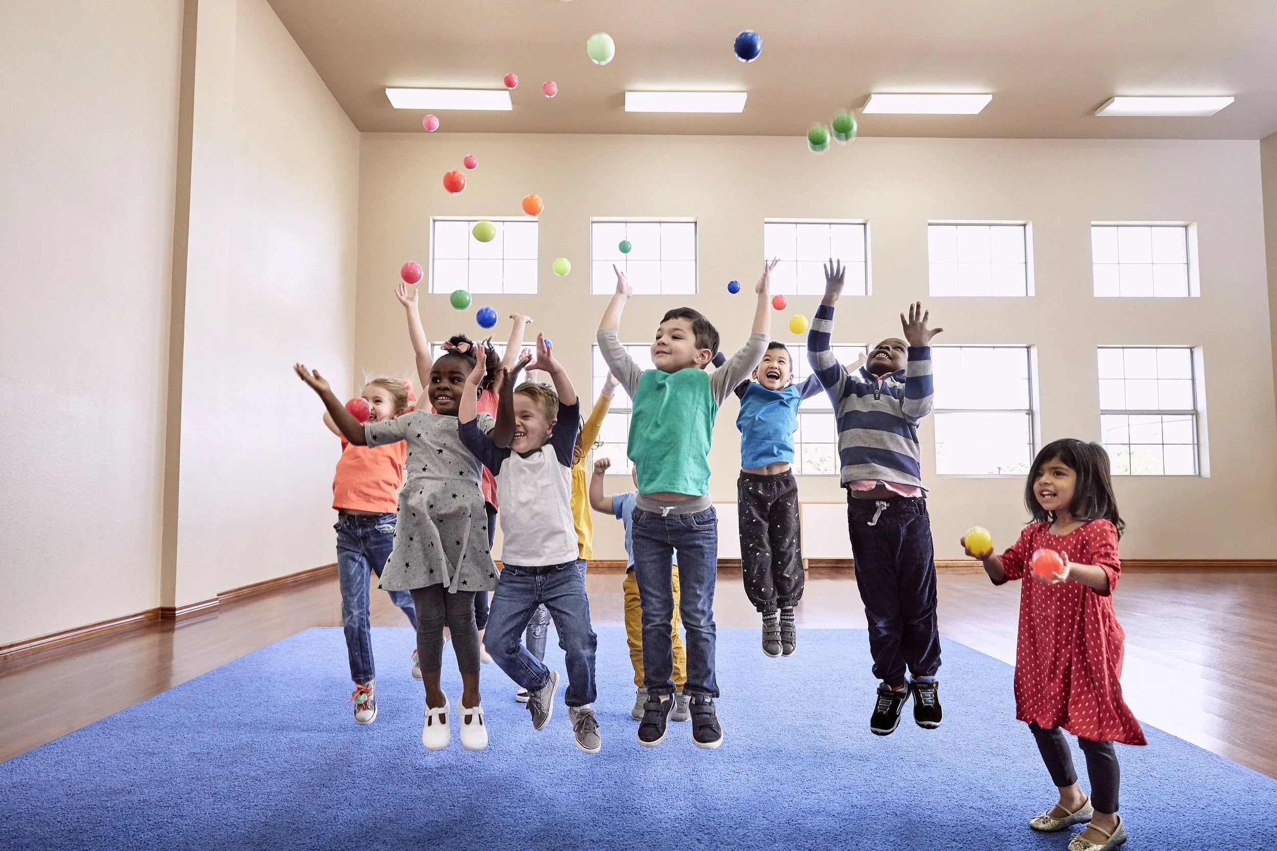 School children in fitness class