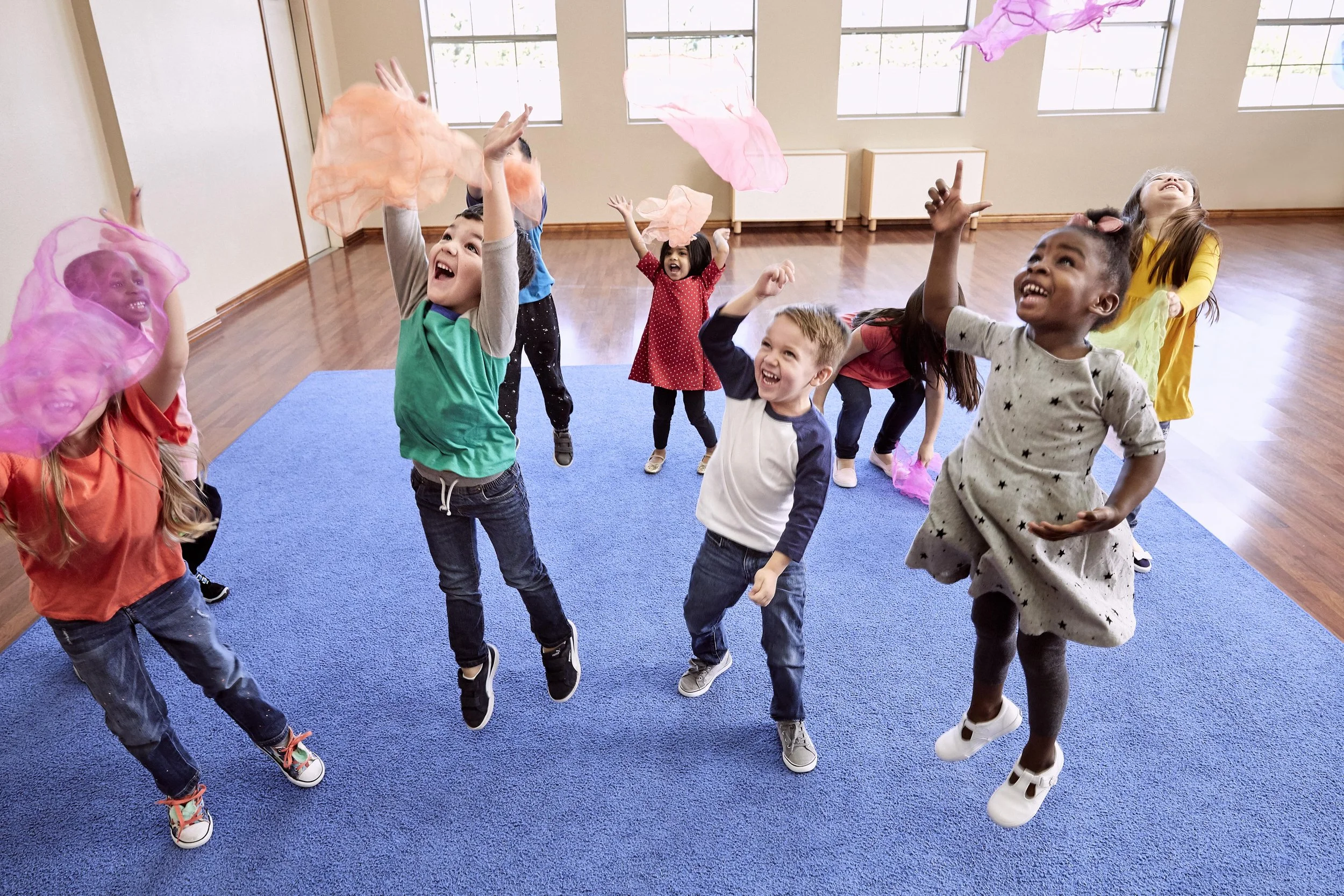 Happy children exercising
